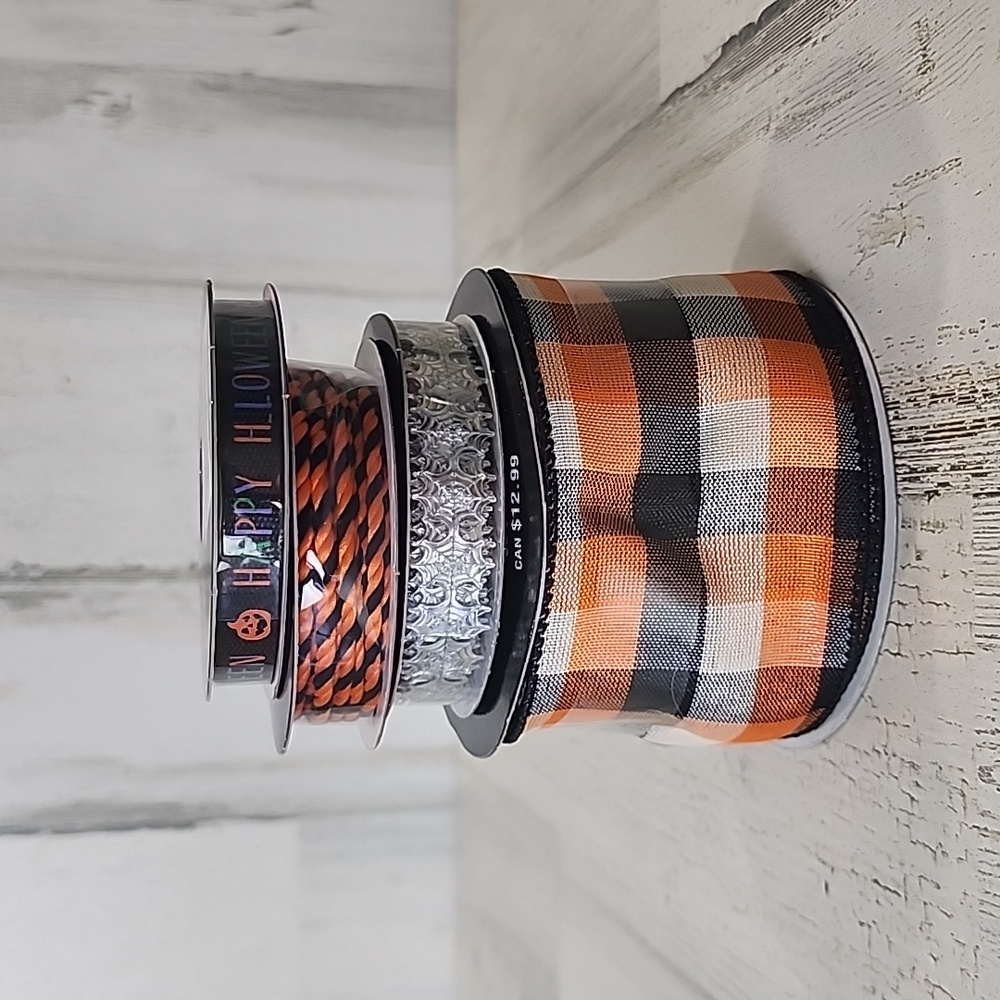 Celebrate It Halloween ribbon 4 spools plaid rope spiderwebs Happy Halloween NEW